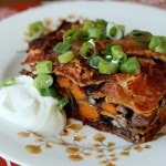 Black Bean and Sweet Potato Enchilada Bake | AggiesKitchen.com #mexican #blackbean #sweetpotato #vegetarian