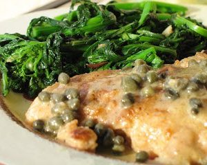 Grouper Piccata with Sauteed Broccoli Rabe