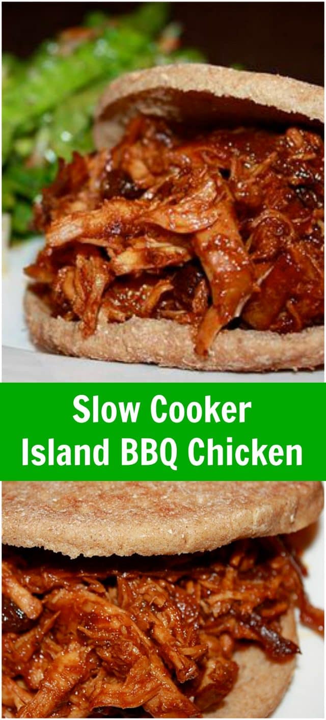 Slow Cooker Island BBQ Chicken Sandwiches - an easy way to get dinner on the table. A fruity twist on your shredded barbecue chicken! Recipe via aggieskitchen.com