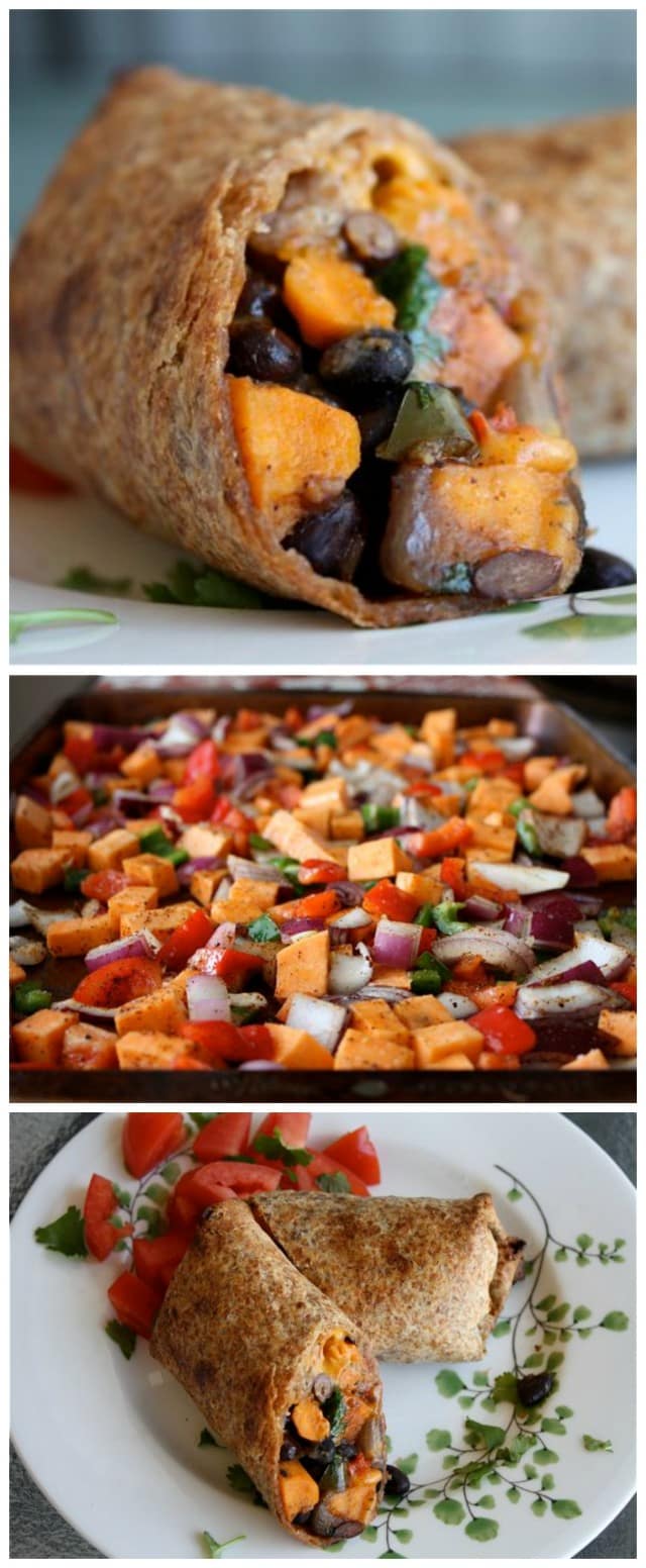These amazing Roasted Veggie and Black Bean Burritos burst with flavor! Healthy and filling, you won't miss the meat with this vegetarian Mexican dish.