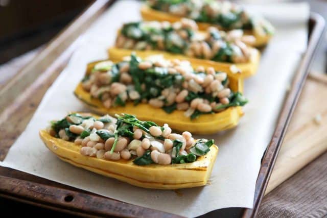 Angela's Stuffed Roasted Delicata Squash is flavorful and healthy vegetarian dish that can be served as a meal, or side dish.