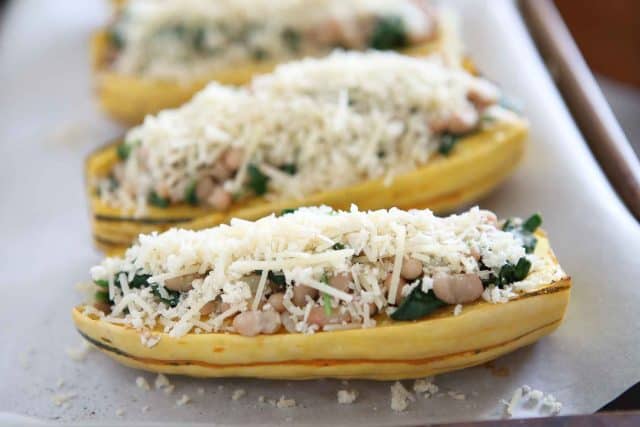 Angela's Stuffed Roasted Delicata Squash is flavorful and healthy vegetarian dish that can be served as a meal, or side dish.