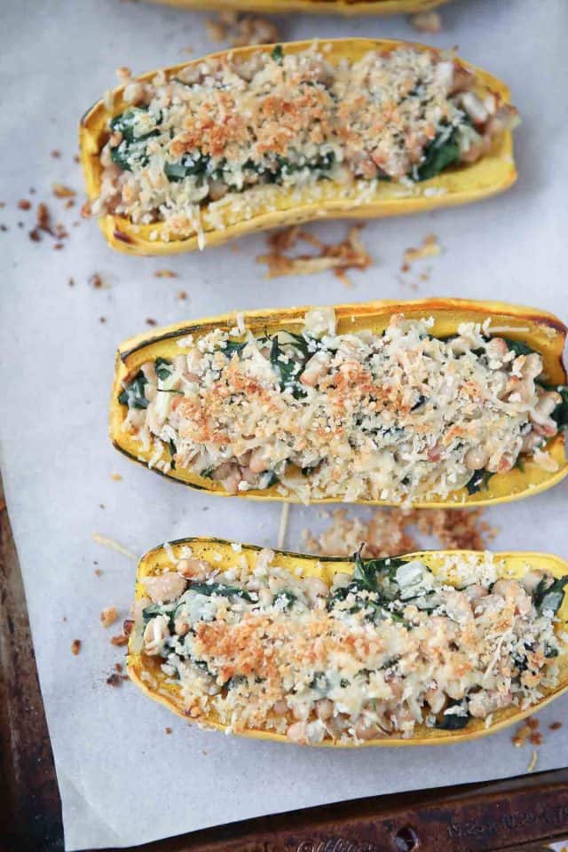 Angela's Stuffed Roasted Delicata Squash is flavorful and healthy vegetarian dish that can be served as a meal, or side dish.