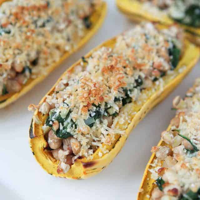 Angela's Stuffed Roasted Delicata Squash is flavorful and healthy vegetarian dish that can be served as a meal, or side dish.