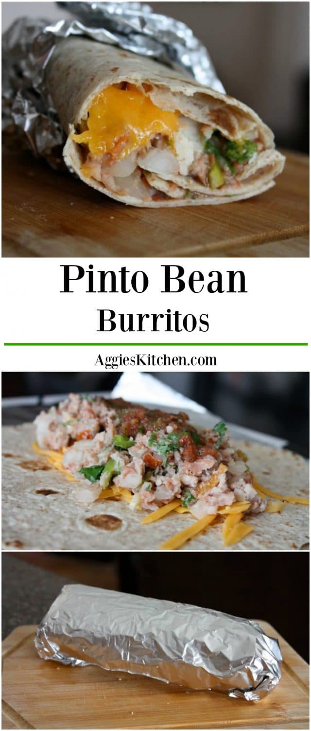 Pinto Bean Burritos make for great vegetarian lunches or dinners. Simple to make and even better for when you need something to grab for on-the-go!