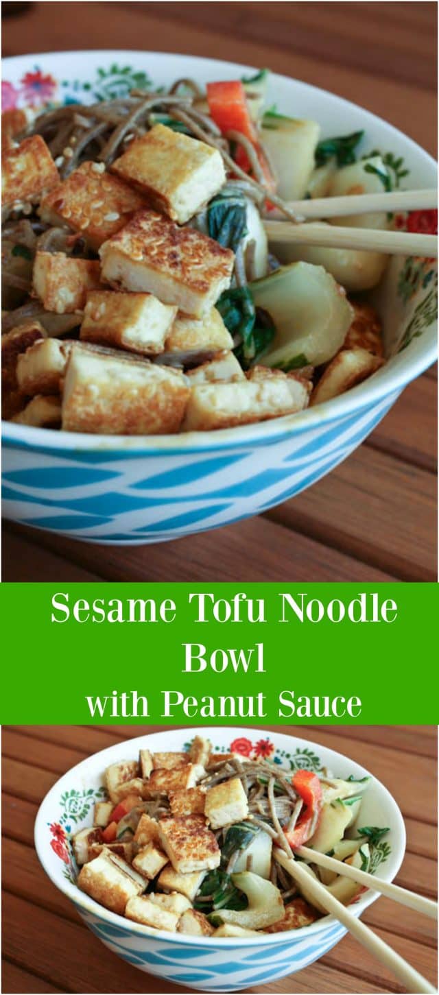 Sesame Tofu Noodle Bowl with Peanut Sauce - recipe via aggieskitchen.com