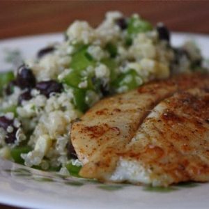 Chili Rubbed Fish with Quinoa, Black Bean and Corn Salad