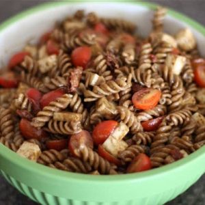 Pasta Salad Caprese with Roasted Garlic and Balsamic Dressing