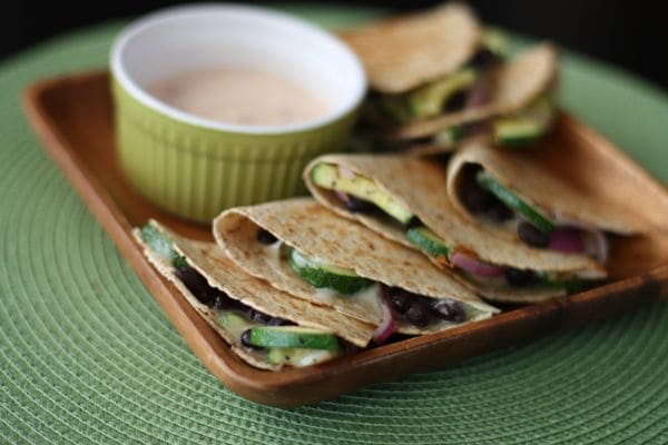 zucchini, red onion and black bean quesadillas