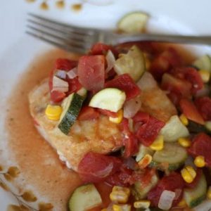 Mahi Mahi with Zucchini, Tomatoes and Corn