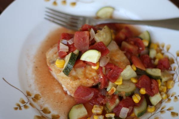 One Pot Meal: Mahi Mahi with Zucchini, Tomatoes and Corn