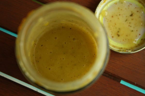 leftover jar with mustard and herb vinaigrette 