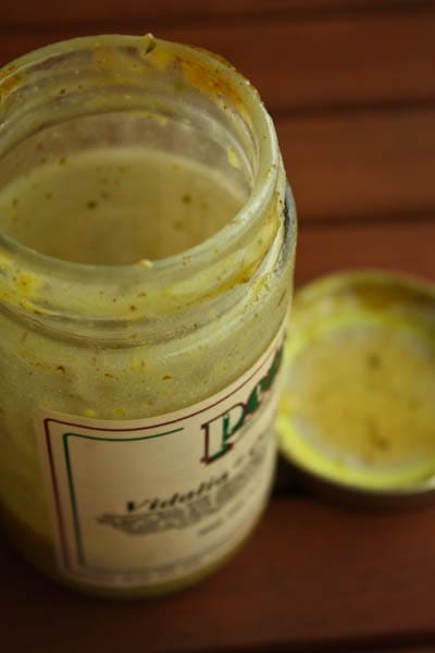 leftover jar with mustard and herb vinaigrette