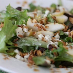Pear and Granola Salad with Greek Yogurt Poppyseed Dressing