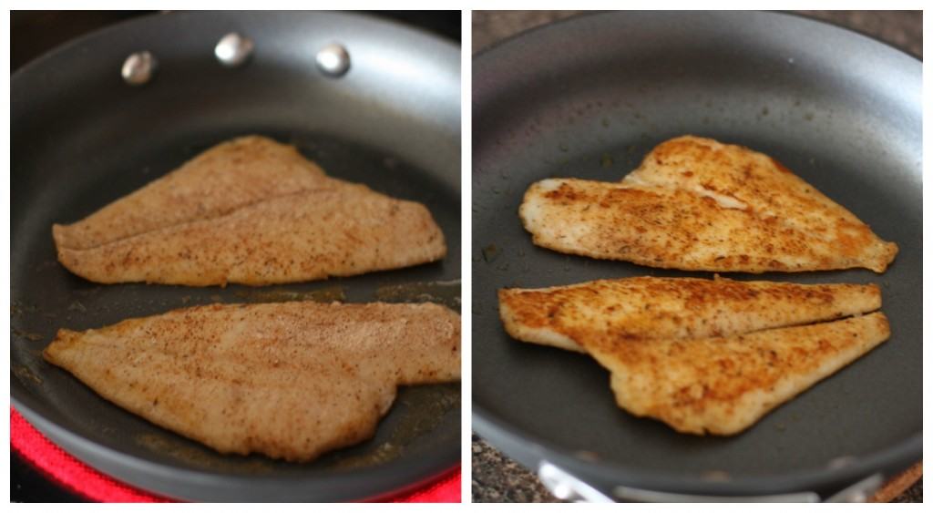 fish cooking in a skillet
