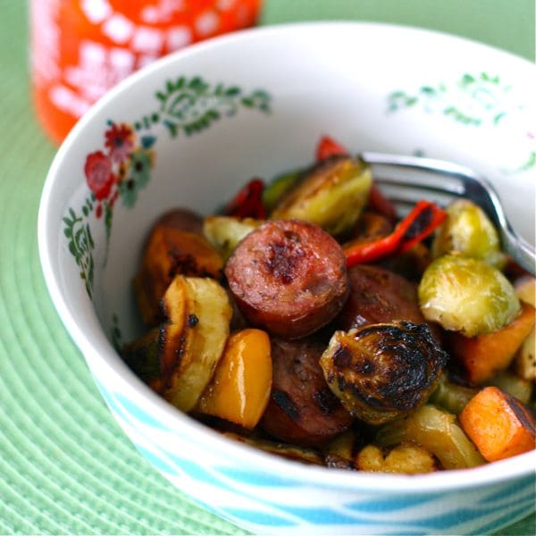 Maple Roasted Fall Vegetables with Chicken-Apple Sausage