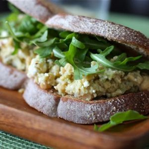 Lemony Chickpea and Avocado Sandwich with Feta and Arugula