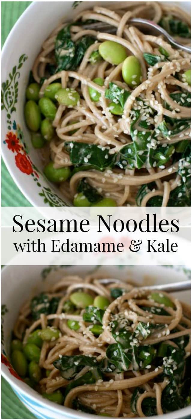 Sesame Noodles with Edamame and Kale - a light, but protein packed vegetarian dish your family will love.