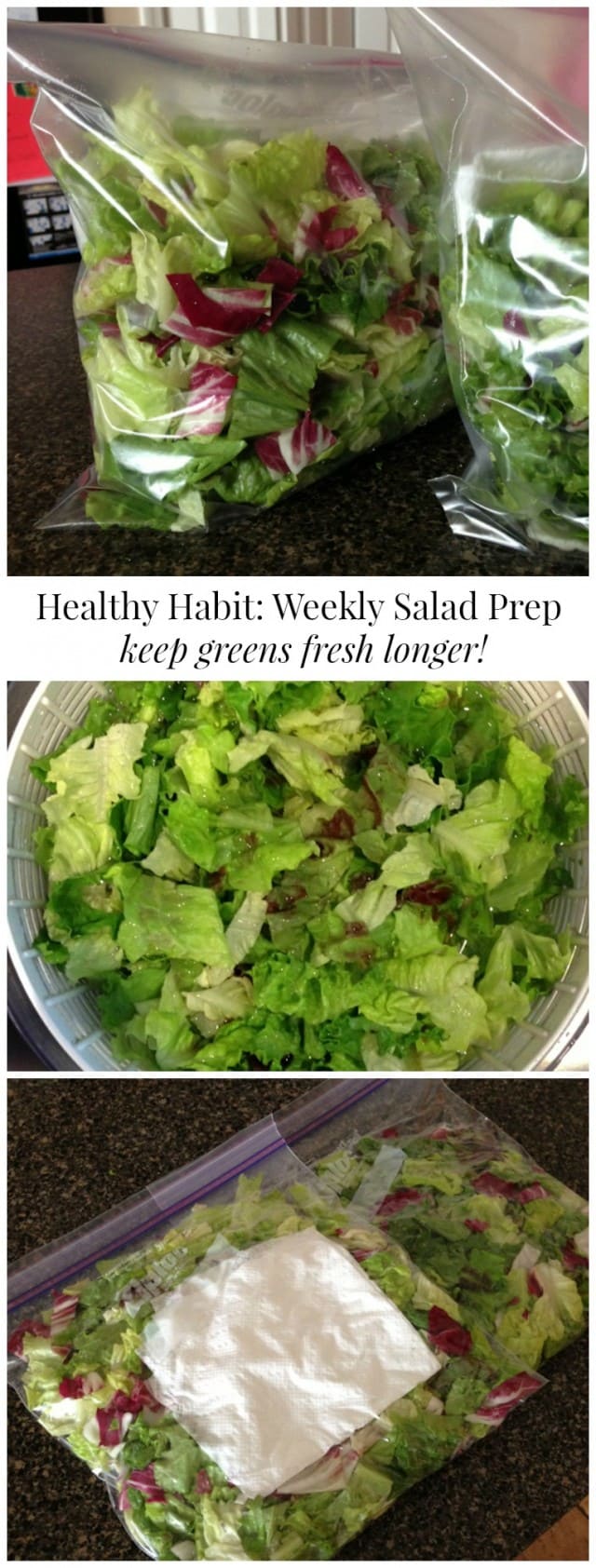 How I get myself to eat more salads! My weekly salad prep saves time in the long run, makes it convenient and the best part, keep my salad greens FRESH!
