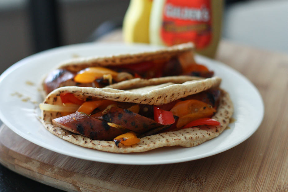 Grilled Italian Chicken Sausage and Peppers Pita Sandwiches | AggiesKitchen.com #grilling