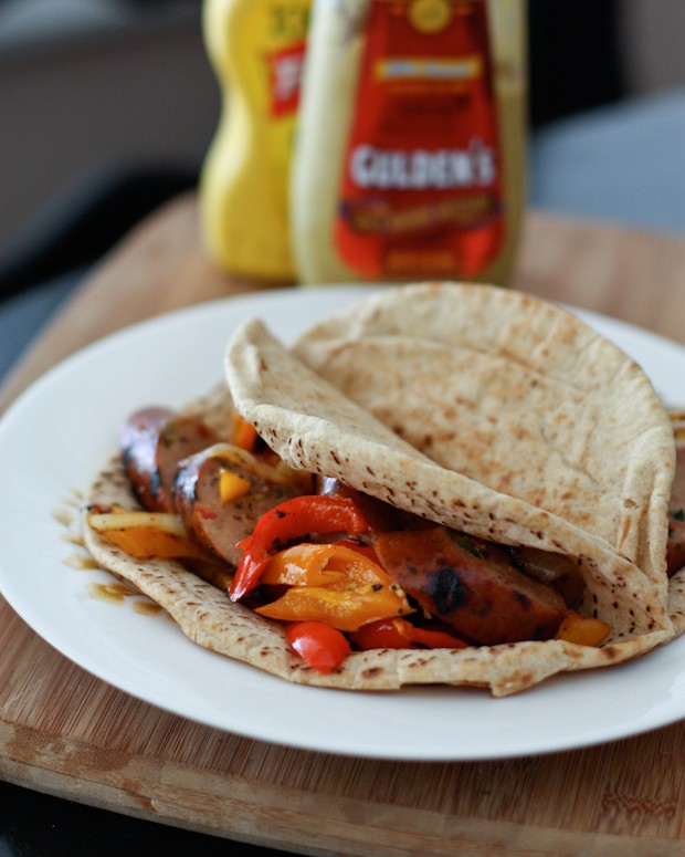 Grilled Italian Chicken Sausage and Peppers Pita Sandwiches | AggiesKitchen.com #grilling