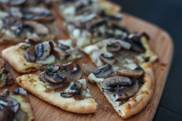 Grilled Portabella Mushroom Pesto Flatbreads | AggiesKitchen.com #grill #mushrooms #vegetarian #pizza #appetizer