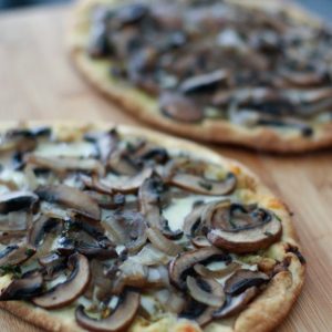 Grilled Portabella Mushroom Pesto Flatbreads | AggiesKitchen.com #grill #mushrooms #vegetarian #pizza #appetizer