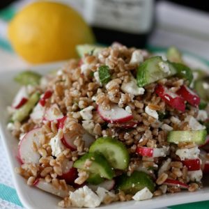 Garden Farro Salad with Feta | AggiesKitchen.com #salad #healthy #vegetarian
