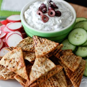 Kalamata Olive and Feta Dip with Lemon Pepper Pita Chips | AggiesKitchen.com