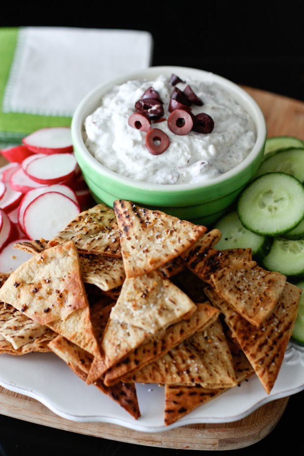 Kalamata Olive and Feta Dip with Baked Lemon Pepper Pita Chips for The Lemon Bowl