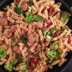Whole Wheat Pasta with Italian Chicken Sausage, Broccoli and Sun Dried Tomatoes
