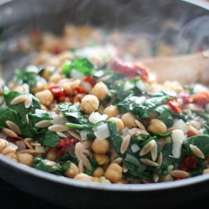 Skillet Orzo with Spinach, Chickpea and Lemon | aggieskitchen.com
