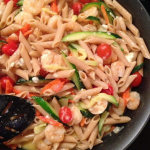 Skillet Shrimp and Vegetable Pasta with Feta