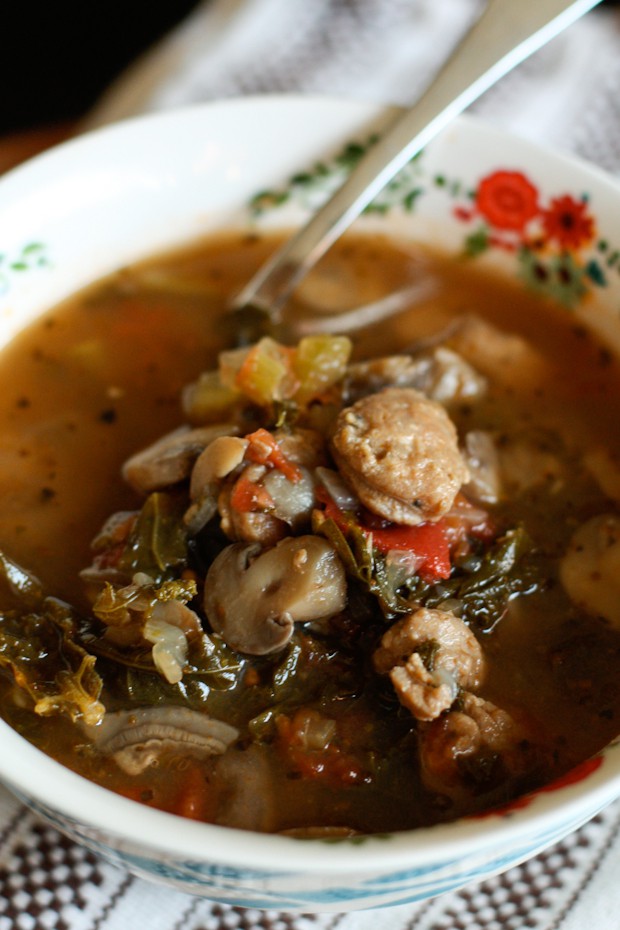 Chicken Sausage, Mushroom and Kale Soup