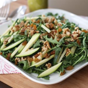 Zucchini and Walnut Arugula Salad with Basil Vinaigrette