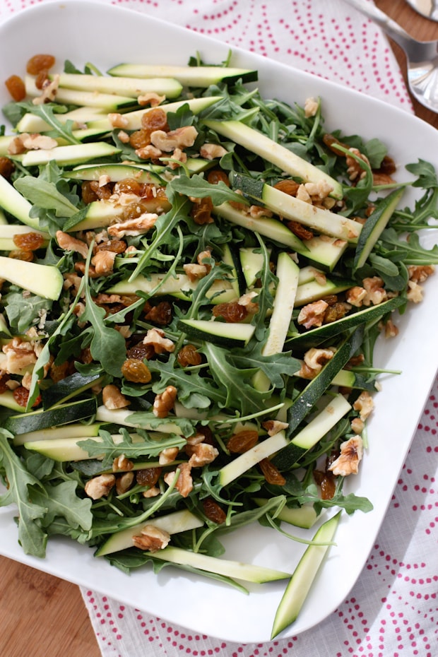 Zucchini and Walnut Arugula Salad with Basil Vinaigrette