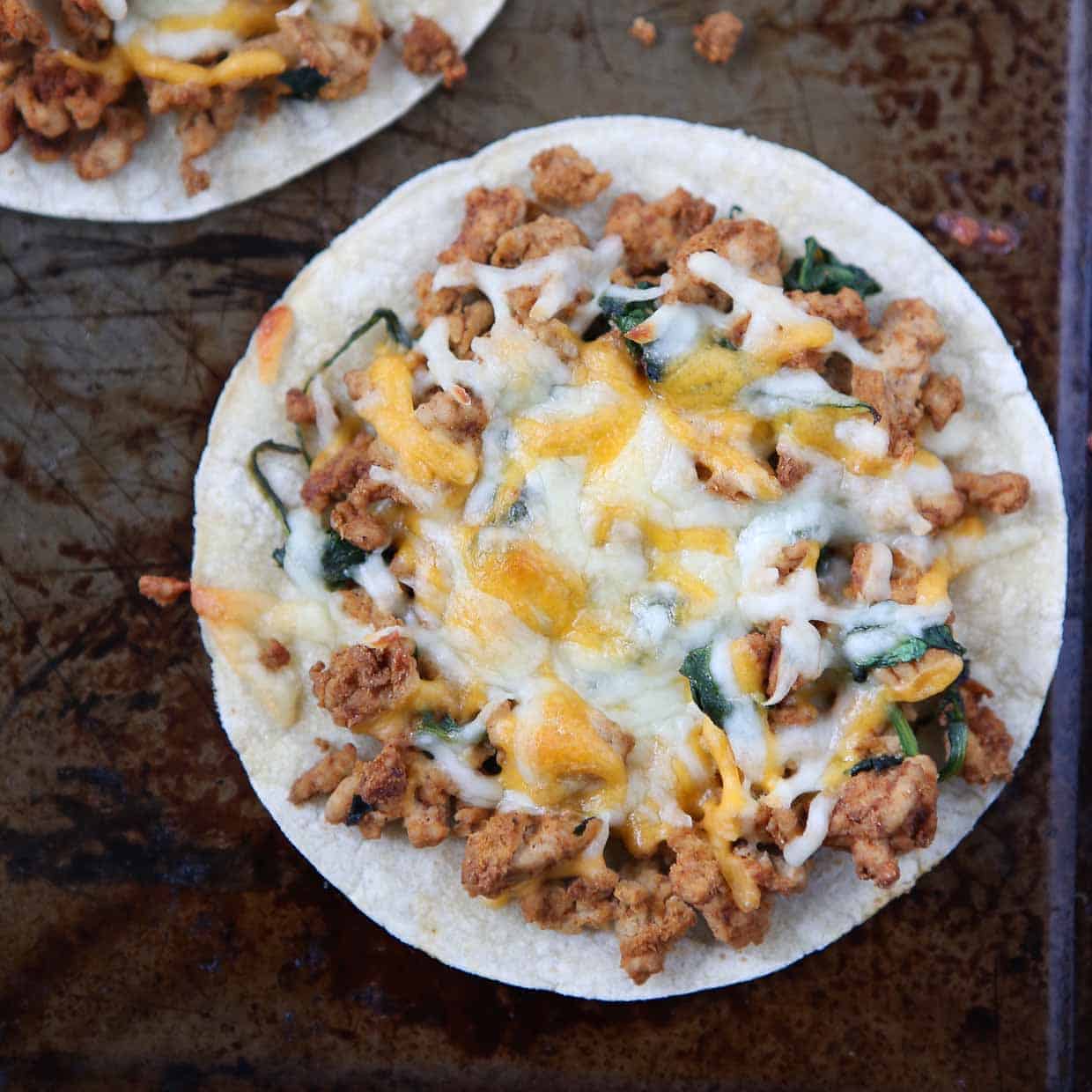 Turkey and Spinach Oven Baked Tostadas