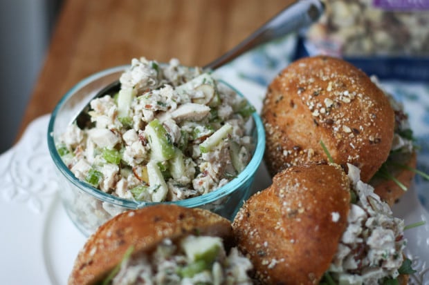 This Rotisserie Chicken Salad with Almonds and Apples is perfect for the fall season! Made with Greek yogurt to keep it lighter.