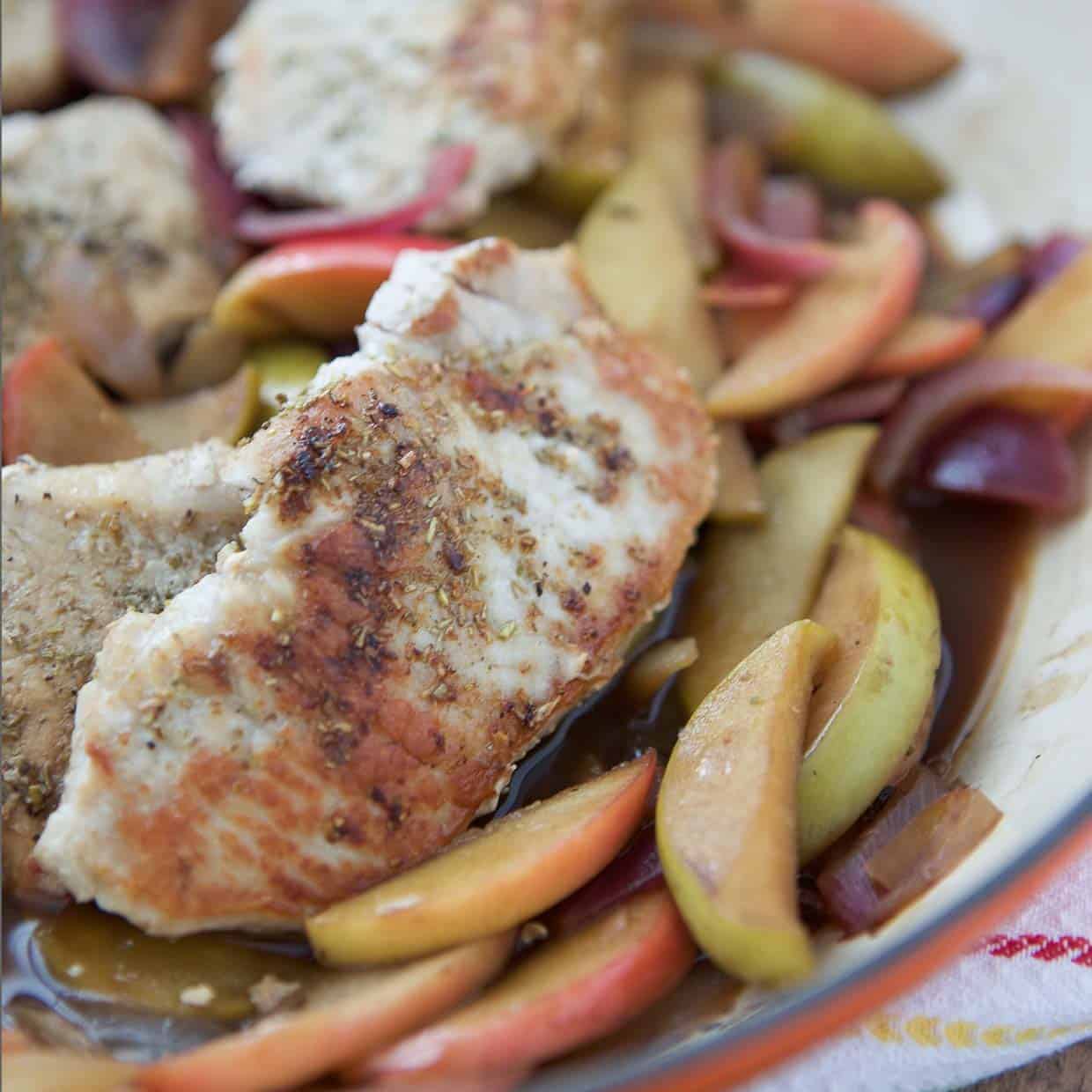 Hard Cider Skillet Pork Chops with Apples and Onions - Aggie's Kitchen