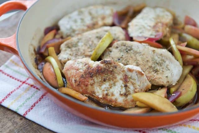 Fall inspired Hard Cider Skillet Pork Chops with Apples and Onions make a great one-pan meal