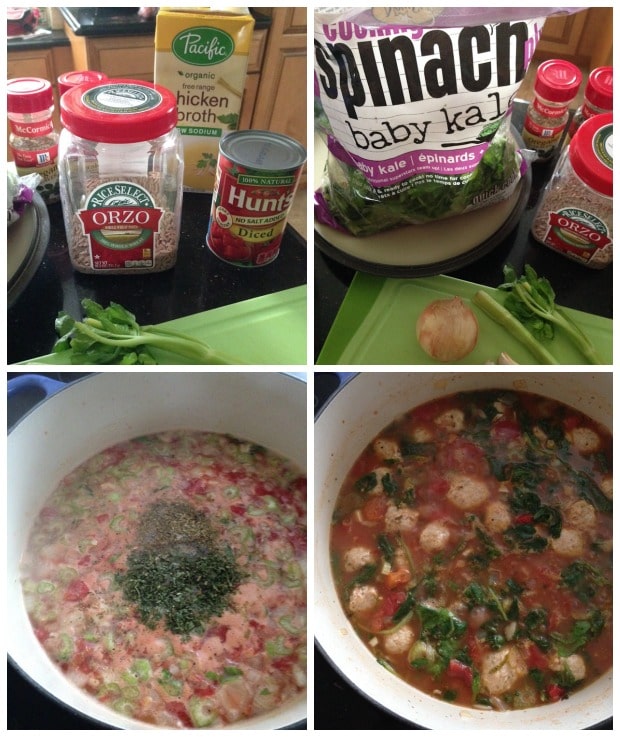 Italian Orzo Soup with Meatballs, Spinach and Tomatoes