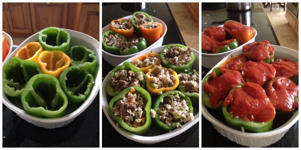 My favorite classic stuffed peppers made healthier with lean bison and brown rice. Great for dinner, even better as leftovers for lunch! #stuffedpeppers #bison #brownrice