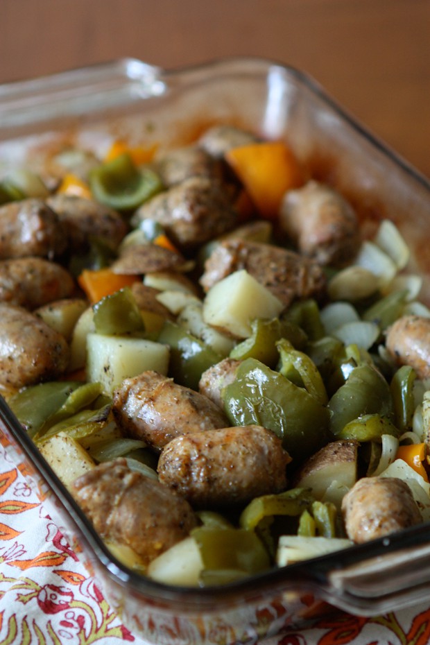 sausage, potatoes and peppers