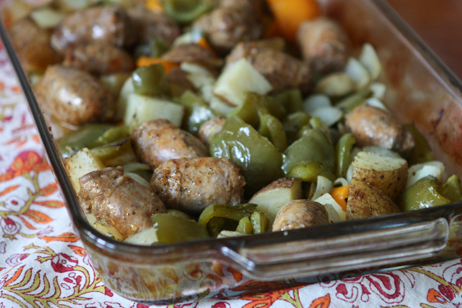 sausage, potatoes and peppers