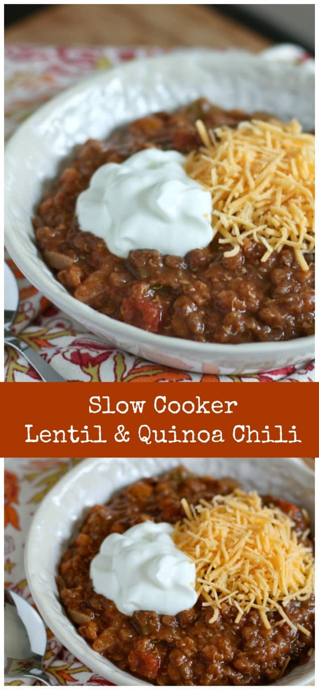 Hearty Slow Cooker Lentil and Quinoa Chili - a wonderful vegetarian dish perfect for cool weather!