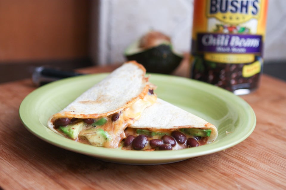 Bush's Black Chili Bean and Avocado Quesadillas