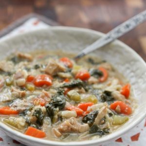 Use leftover cooked turkey (or rotisserie chicken) in this hearty and healthy Lemon Turkey Orzo Soup. Perfect to warm you up during the winter!
