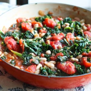 Kale with Stewed Tomatoes and White Beans || Aggie's Kitchen