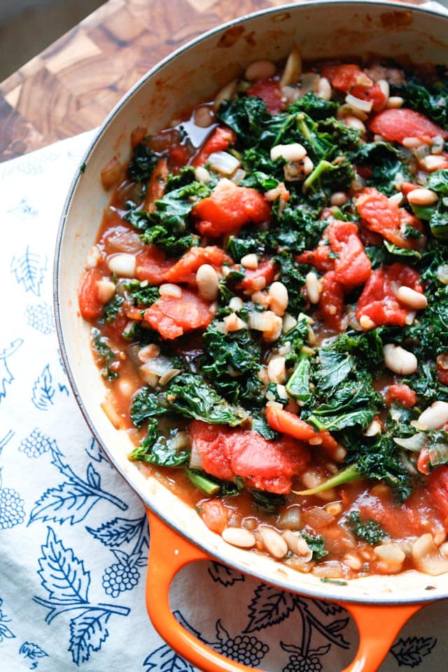 Kale with Stewed Tomatoes and White Beans || Aggie's Kitchen