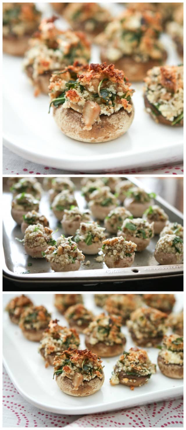 Walnut and Blue Cheese Stuffed Mushrooms make delicious vegetarian appetizers. These bite sized mushrooms are packed with flavor!